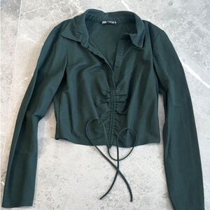 Zara Dark Green Ruched Cropped Blouse